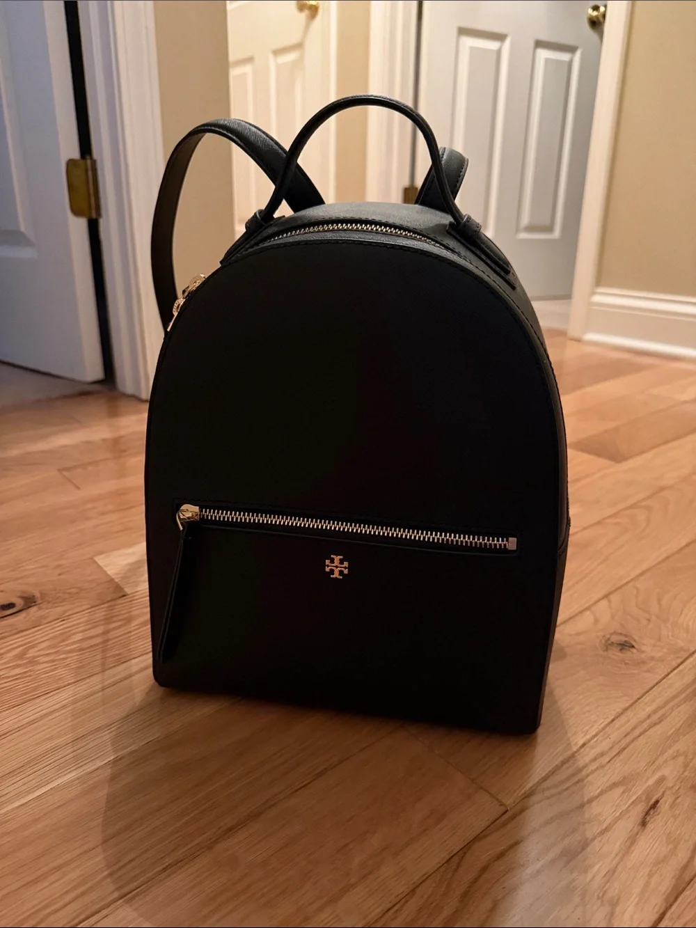 Tory Burch Black Mini Leather Backpack with Gold Logo
